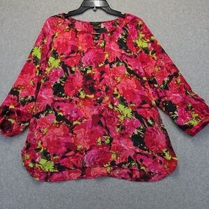 Nue Options Floral Top with Red and Green Accents